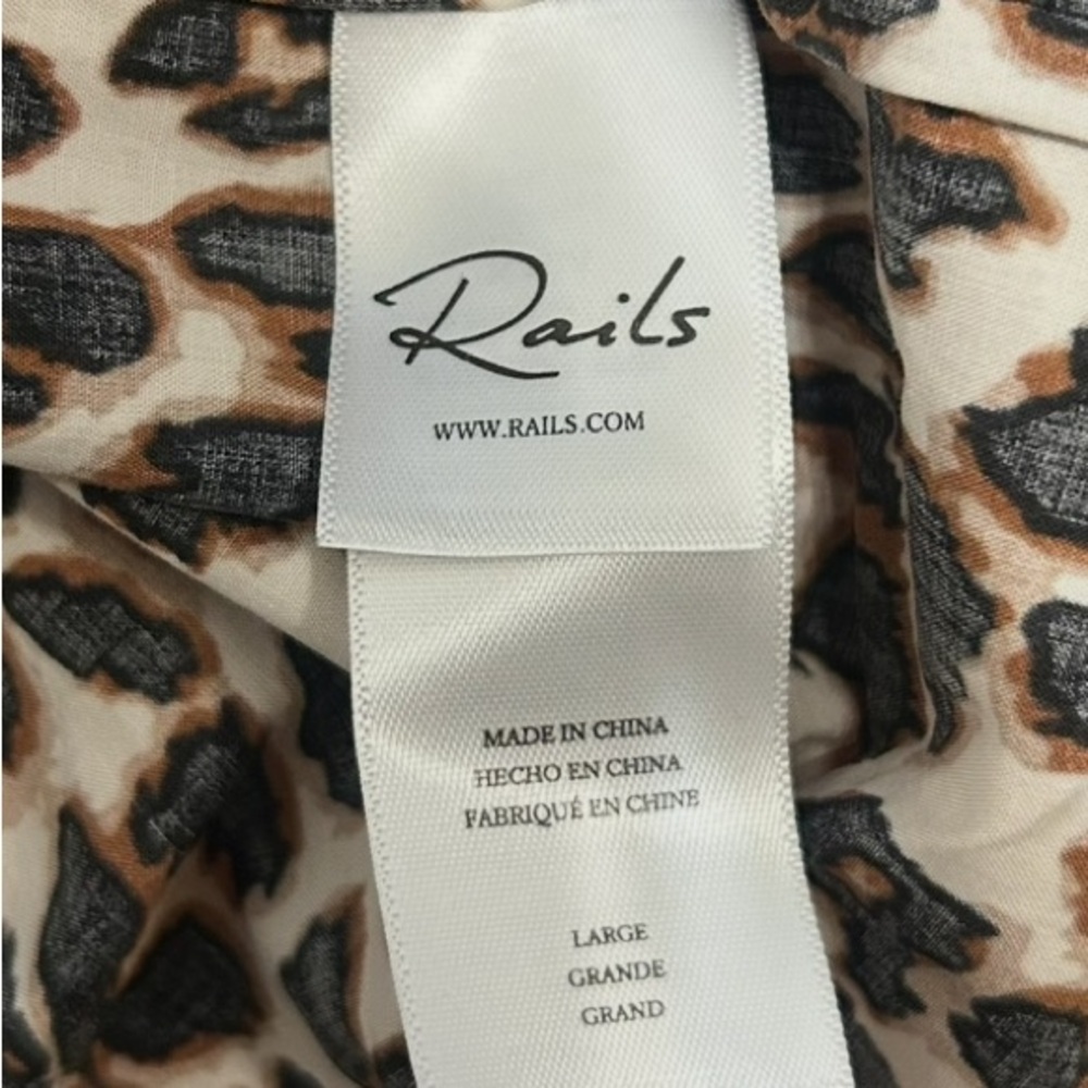 Rails Leopard Print Smocked Midi Dress Size L Boho Ruffle Dress - Picture 6 of 9